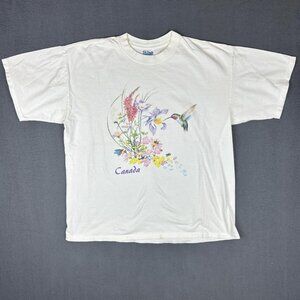 Vintage Canada Floral Hummingbird Nature Tee XL